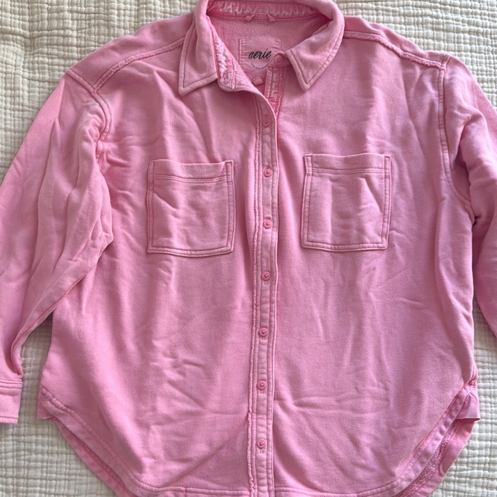 Aerie Pink Button-Up Sweatshirt